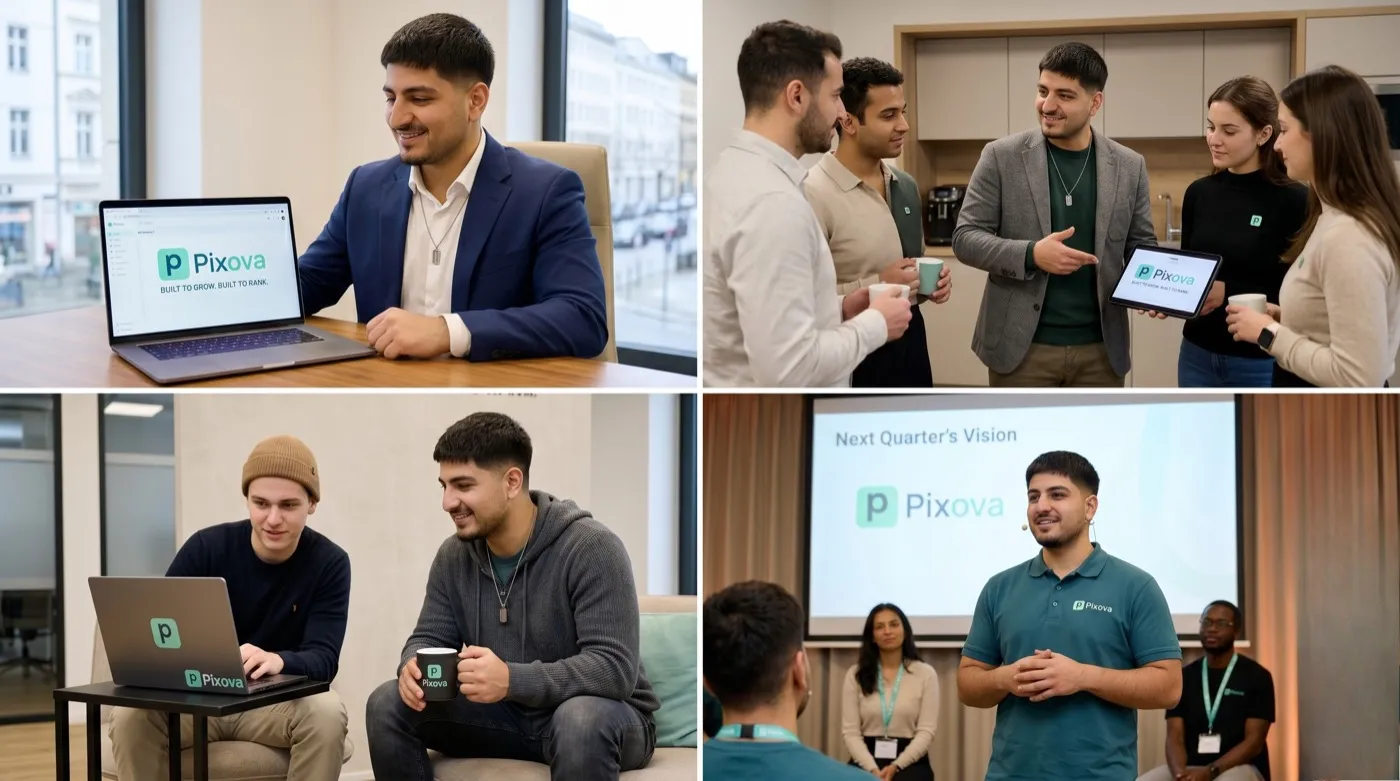 Pixova team working on web design and SEO for small businesses
